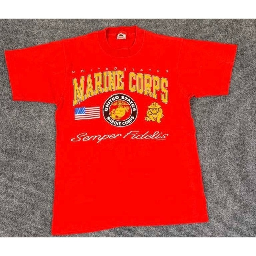 Vintage 90's USMC United States Marine Corps Tee Red Adult‎ Medium Made in USA